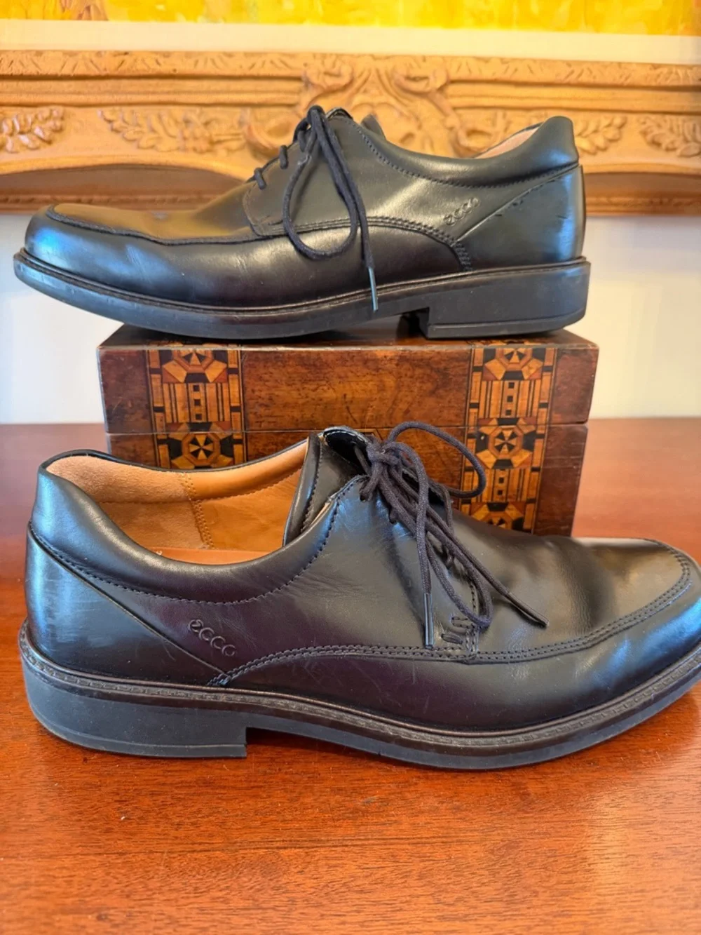 ECCO Men’s Black Leather Derby Oxford Shoes EU 43 US 9-9.5